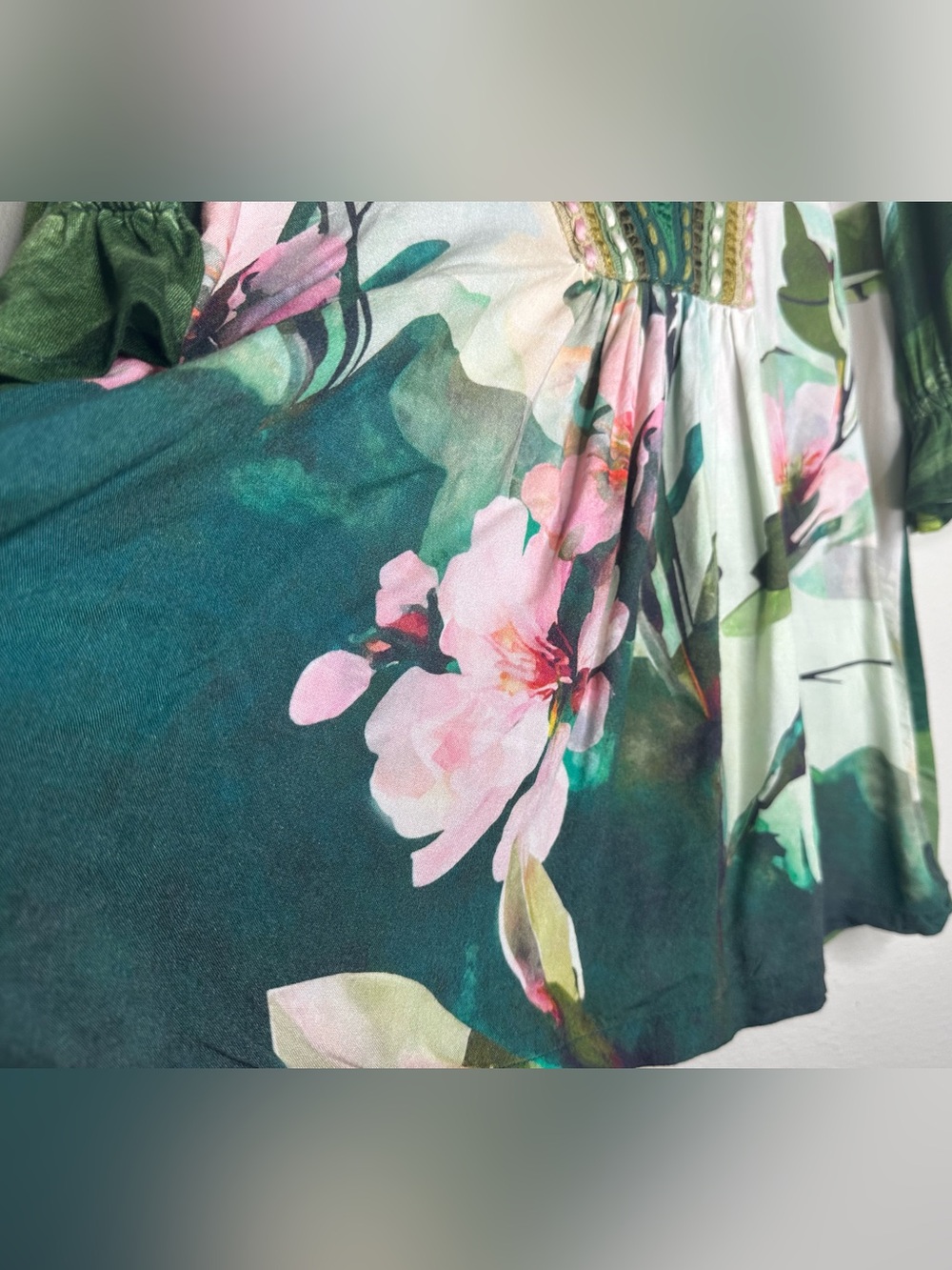Anthropologie BI'Nk London Stephanie Top M Floral Embroidered Boho Tunic V-Neck - Picture 5 of 12